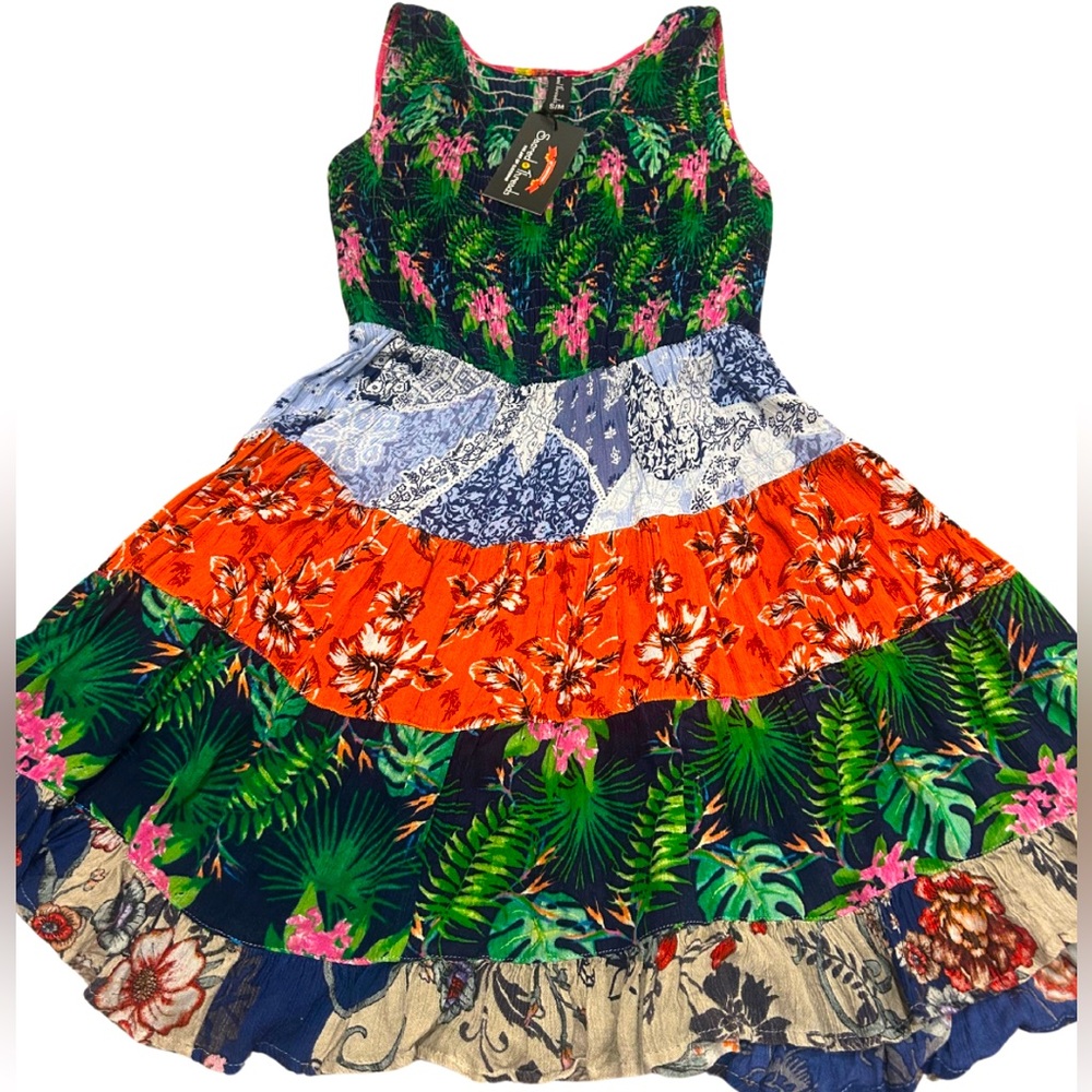 Sacred Threads Boho Tropical/Floral Flowy Tank Mini Dress | Size S/M | NWT
